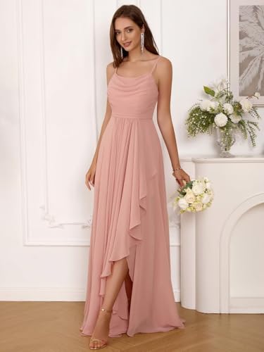 Dymaisei Chiffon Bridesmaid Dresses Spaghetti Straps Scoop Neck Prom Dresses Mermaid Formal Party Dress with Slit3