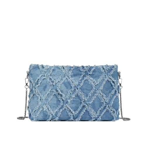 Denim Crossbody Bags for Women Trendy Quilted Denim Bag Jean Purses and Handbags with Chain Strap