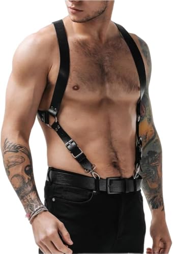 Men's Half Body Chest Belt Adjustable PU Leather Belts with Buckles Rave Costume Punk Leather Body Cage for Men