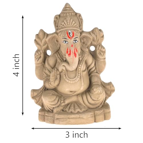 Image of SAUDEEP INDIA 4 Inch Mitti Ganesh Idol for Ganesh Chaturthi | Eco-Friendly Handcrafted Clay Ganpati Murti for Visarjan | Biodegradable Ganesha Statue for Home Pooja Decor & Gift Use