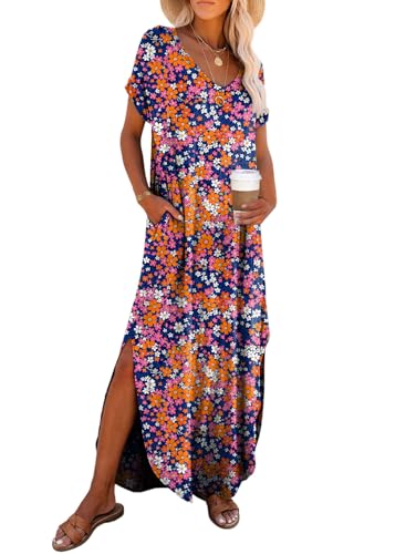 Image of Dokotoo Summer Dresses for Women 2026 Casual Maxi Dress V Neck Cap Sleeve Long Sundress with Pockets Beach Vacation