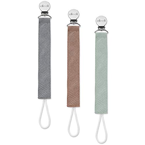 Ali+Oli Linen Strap Pacifier Clip Forest Set of 3