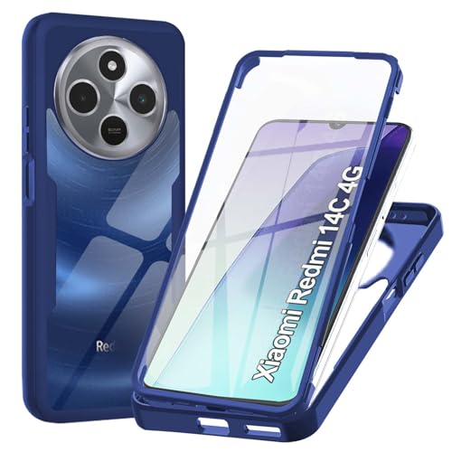 WeiCase Cover per Xiaomi redmi 14c 5G/4G / poco c75 / redmi a4, Custodia Antiurto con Protezione dello Schermo Integrata, 360° Sottile Cover Transparente Silicone Custodia per redmi 14c 4G, blu