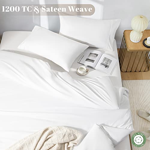 Lbro2M 100% Egyptian Cotton 1200 Thread Count Sheets Set King Size,Bed Sheet 4 Piece Sets,16 Inches Deep Pocket,All Season,Bedding Super Soft Comforterble Breathable (White, King) #TOP1