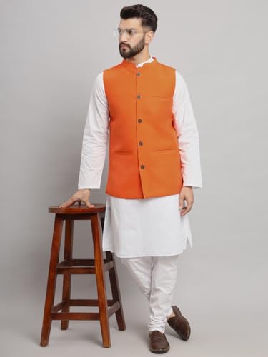 Image of LATEST CHIKAN Men's Traditional Cotton Solid Nehru Jacket /Waistcoat