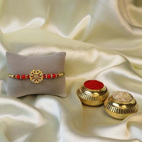 Image of Oblivion Shiva Design Rakhi Set of 2 for Brother in Purple Floral Finish with Silver Colour Coin, Pooja Coin, Tilak Set and Greeting Card for Raksha Bandhan