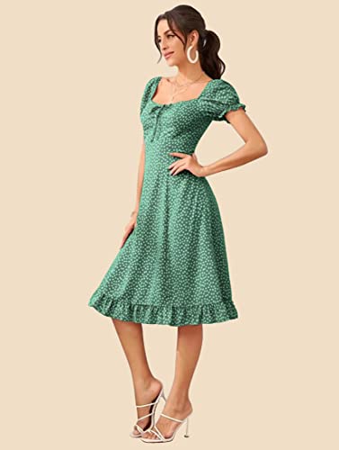 Image of Dream Beauty Fashion Women's Polyester Printed A-line Square Neck Half Sleeve Knee-Long Dress (Dress Momo)