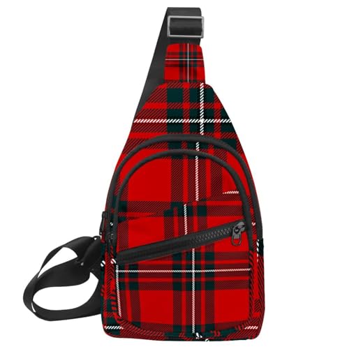 Bolso cruzado escocés negro y rojo con correa ajustable para hombro y pecho