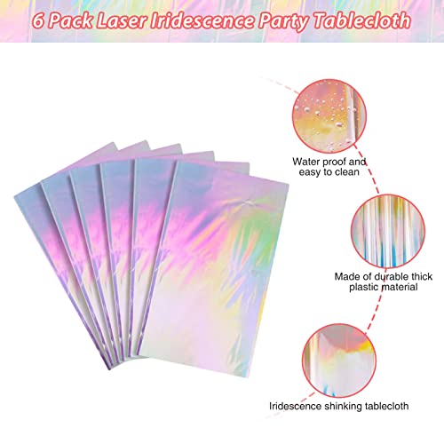 Image of 6 Pack Iridescence Plastic Tablecloths Shiny Disposable Laser Rectangle Table Covers Holographic Foil Tablecloth Iridescent Party Decoration Birthday Bridal Wedding Christmas 54 inch x 108 inch(Laser)