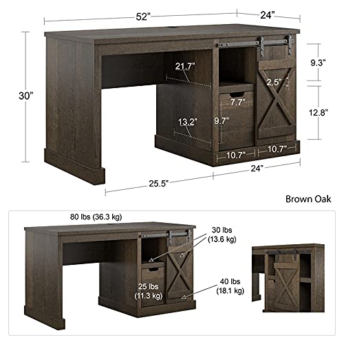 Knox County Single Pedestal Computer Desk, Brown Oak Brown Oak #TOP2
