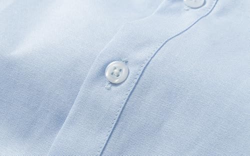 Boys Girls Short Sleeve Button Down Shirt Square Crew Neck Blue Oxford Shirts 5T-16Y4