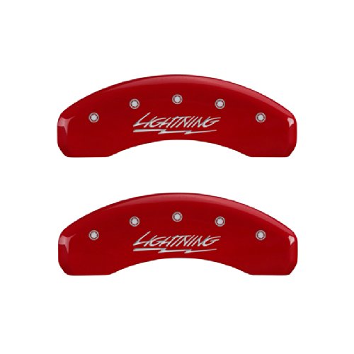 Image of MGP Brake Caliper Covers Compatible with 1999-2003 Ford F-150 & 2004 Ford F-150 Heritage (Requires 17 inch+ Wheels) Powder-Coated Finish, 4 PCS Front and Rear - Red, Lightning