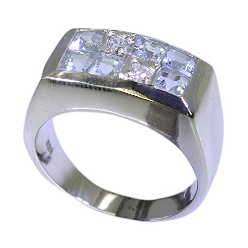 Bague topaze bleue naturelle argent taille mixte fiançailles vintage