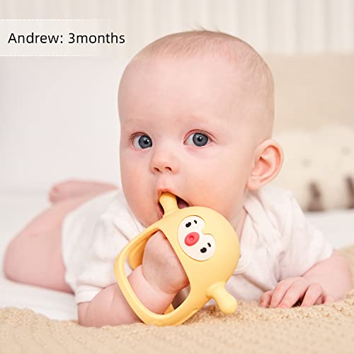 Image of Smily Mia 2pk Penguin Teethers, TeethingToys for Babies 0-6Months, Baby Teethers for 3-6Months, Teething Mittens for Infants, Pacifiers for Breastfed Babies, Light Yellow