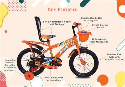 Image of SKYTON Brandon 16 Inch Kids Cycle with Side Wheels Ideal for 4 to 7 Years Boys and Girls Bicycle for Children - Orange