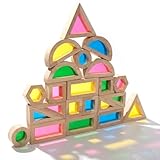 Wood Building Blocks Set for Kids, Rainbow Stacker Stacking Game Construction Toys Set Preschool Colorful Learning Educational Toys, Geometry Wooden Blocks for Boys Girls (22pcs)