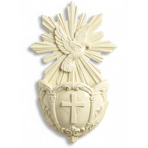 Gerrii Catholic Holy Spirit Dove Holy Water Font Holder 5.1 Inch Wall Hanging Catholic Water Holder for Home Wall Decor Resin Religious Gifts for Church First Communion Decorations