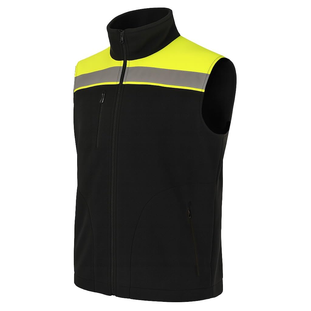 Personalisierte Fleece Weste Herren mit Logo, Warnweste Sicherheitsdienst | Fleece mit Antipilling-Finish, Reflektierende Streifen, Erhältlich bis 4XL, arbeitsgilet bedrucken mit text, für Bau, Lager