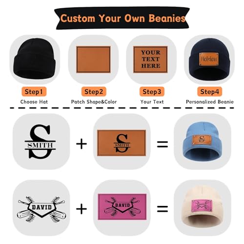 Personalized Baby Beanies, Custom Toddler Leather Patch Knit Hats with Name Infant Beanie Hat Newborn Winter Hats4