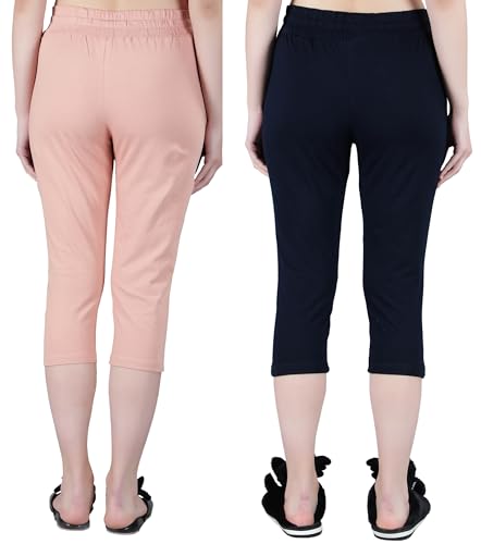 Image of Club A9 Women Cotton, Solid, Capri Pants | Lounge Pants | 3 /4th Pants - Pack of 2