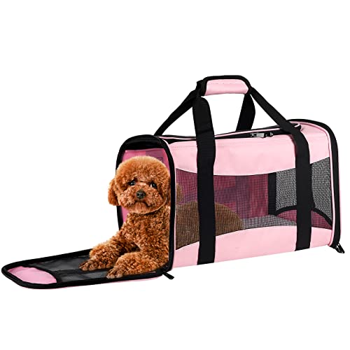 Image of Cat Carrying Case - Pet Carrier Airline Approved, Protable and Breathable Pet Travel Carrier Removable Fleece Pad, Collapsible Cat Carrier Dog Carrier for Medium Cats Small Cats Dogs (Small, Pink)