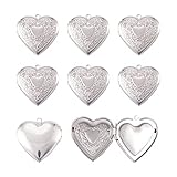 Beadthoven 10-Piece 304 Stainless Steel Heart Locket Pendants Photo Frame with Heart Craved Pattern Charms for Necklaces DIY Jewelry Making Personalized Accessories Decoration Supplies