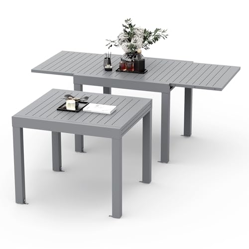 Devoko Mesa De Jardín Extensible,80 X 80 X 75 Cm,Mesa Exterior Extensible Aluminio,Muebles De Jardín para Balcones Y Terrazas, Se Extiende hasta 160 Cm, Gris Claro, Gris Claro