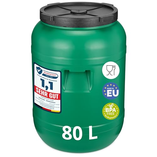 Garronda Weithalsfass 80 Liter Futtertonne mit Deckel ohne Dichtung– BPA-freier HDPE Futterbehälter für Wasser, Lagerung, Tierfutter, Sauerkraut und Gurken GD-0142
