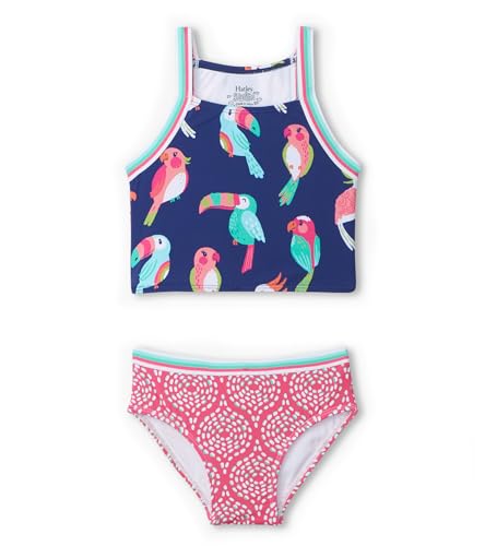 Hatley Girls Sleeveless Two Piece Tankini Set Swimsuit, Tropical Birds