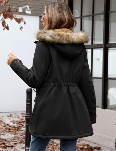 Vijamiy Winterparka Damen Warm Gefüttert Fleece Winterjacke Wasserdicht Wintermantel Winddicht Kapuzenmantel Mit Fell Lange parka(Schwarz,S)