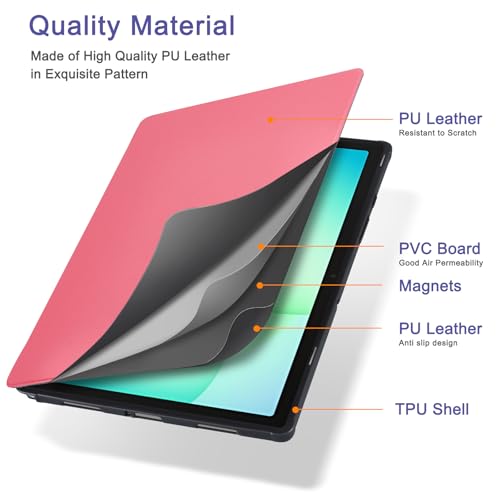 CoBak Case for Samsung Galaxy Tab A11+ Plus 11” 2025, Multi-Viewing Angles, All New PU Leather Folio Stand Cover with Auto Sleep Wake Feature for Samsung Galaxy Tab A11+ Tablet 11-inch, Peony Pink by CoBak - Image 4