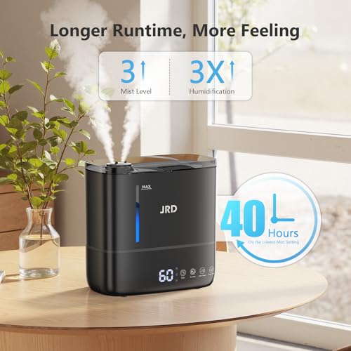 Image of JRD Humidifiers for Bedroom, Ultrasonic Humidifier 4L for Large Room, Cool Mist Top-Fill, 40H Run, 12H Timer, 360 Nozzle, Aroma Diffuser, 7-Color Night Light for Home, Office, Baby, Pets, Plants