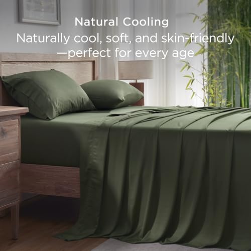 Image of Andency King Sheets Set 100% Viscose Derived from Bamboo, Olive Green | Cooling Summer Sheets, Deep Pocket Up to 16 inch, Silky Soft Hotel Luxury Breathable Bedding Sheets & Pillowcases