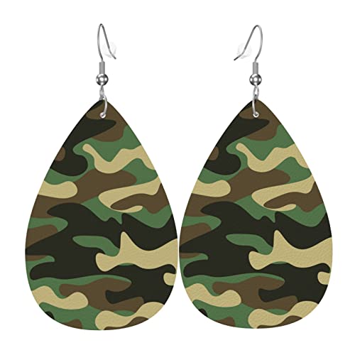 Camo Earrings Faux Leather Teardrop Dangle Earrings For Women Girls Teen Leaf Earrings #TOP8