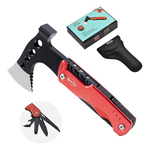 RoverTac Multitool Lockable Camping Axe Survival Gear Unique Gifts for Men Dad Husband Boyfriend 11 in 1 Upgraded Multi Tool with Hammer Knife Saw Screwdrivers Bottle Opener Durable Sheath