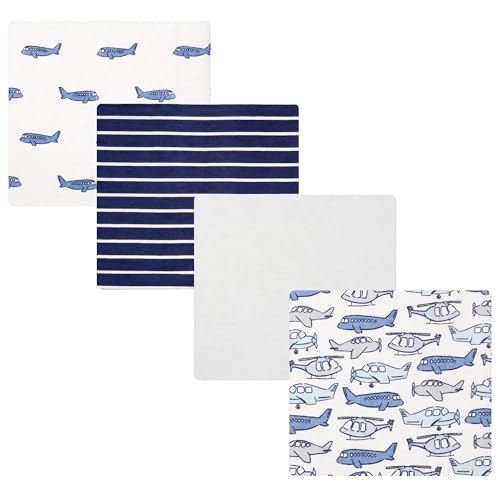 Image of Hudson Baby Infant Boys Cotton Flannel Receiving Blankets 4-Pack, Born To Fly, One Size