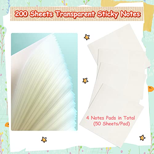 200 Blätter Transparente Haftnotizen, Transparent Sticky Notes Selbstklebende Haftnotizzettel, Haftmarker Transparent Haftnotizen Set Wasserdicht Notizblöcke Memo Pads Für Schule & Studenten(75x75 mm)