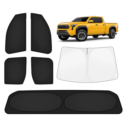 Image of KUST Car Window Shades for Toyota Tacoma 2024-2025 2026 Windshield Sun Shade Side Window Cover UV Block Privacy Protection Tacoma Accessories for Camping Blackout Rear Back Full Set 6PCS