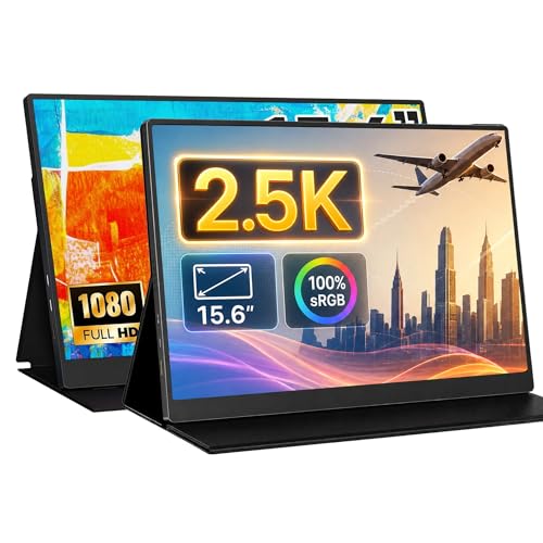 Image of 2.5K Portable Monitor + 1080P Ultral-Light Portable Monitor 15.6'' Exeternal Monitor for Laptop