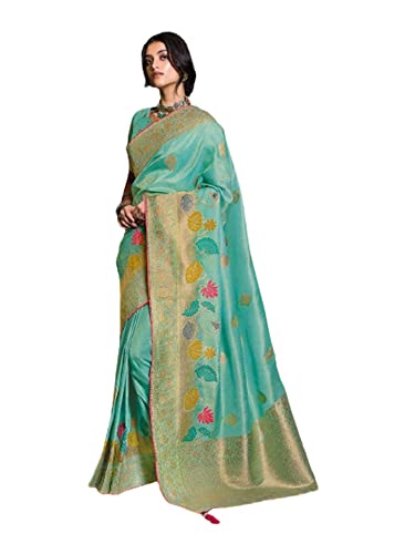 Sari indien en tissu pur avec tissage Meena et chemisier traditionnel inclus
