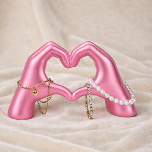 Escultura de manos en forma de corazón rosado perlado miniatura 3