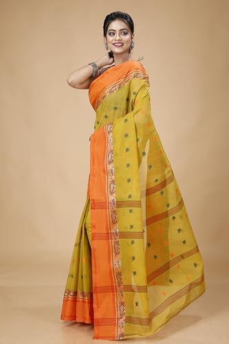 Image of Women's Traditional Bengal Tant Pure Cotton Design Border & Butta Tant Saree Without Blouse Piece