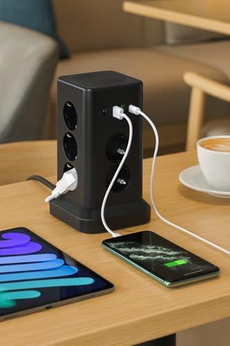 11’li Akım Korumalı Priz Kulesi | 3 USB-A + 1 Type-C Çıkışlı, Hızlı Şarj, 3680w Güç, Anahtarlı Uzatma Kablosu – smayling - Görsel 7