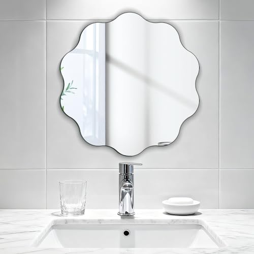 DRERIO - Espejo de Pared con Borde Ondulado Redondo de 40 cm - Ondas Irregulares - Espejo Decorativo de Pared para baño, Lavabo, salón, Dormitorio