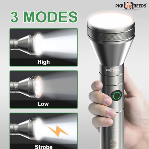 Image of Pick Ur Needs High Brightness 100 Watt Powerfull LED Aluminum Body Type C Charging 1200 mAh Long Battery Life 3 Mode Long Range Torch