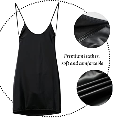 ROSVAJFY Damen Sexy rückenfreies Minikleid aus Leder Frauen Ärmelloses Lederkleid Partykleid Wetlook Clubwear Kurzer Bodycon Figurbetonte Abendkleid Party (Schwarz)
