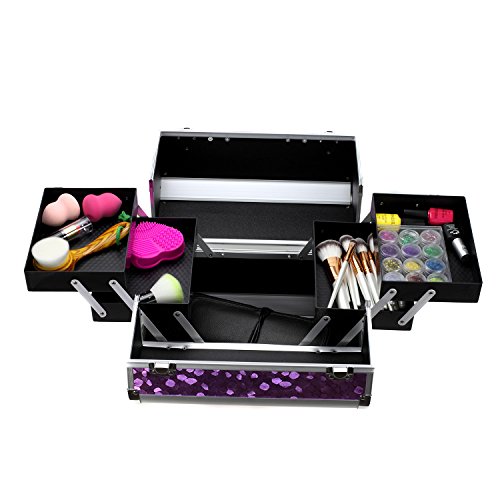Glow Make-up Etui Kosmetikkoffer Schminkkoffer Friseurkoffer Schmuckkoffer; Purple – Bild 6