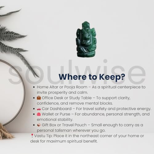 Image of Soulwise Natural Jade Crystal Ganesha Idol (1 Inch) | Hand-Carved Lord Ganesha Statue for Prosperity, Wisdom, Luck & Success | Healing Crystal Home Decor, Meditation & Gifting Showpiece