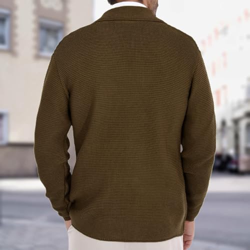 ADHOWBEW Cardigan Men with Pockets V Neck Winter Warm Long Sleeve Shawl Collar Casual Button Down Soft Knitted Sweater Coat4