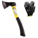 Hacha leña profesional VOREL| hacha pequeña(600g)| hacha supervivencia multifuncional |hacha bellota con punta de acero al carbono| + guantes de trabajo|